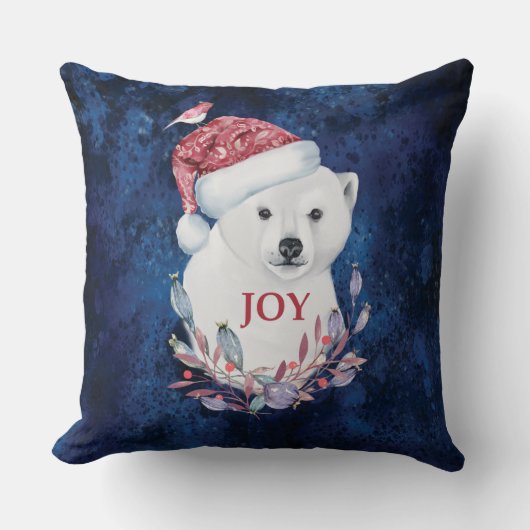 ポーラベアベビーハットバードクリスマスジョイ クッション (正面)