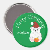 ポーラベアメリークリスマスグリーン名前をカスタムする マグネット (正面/裏面)