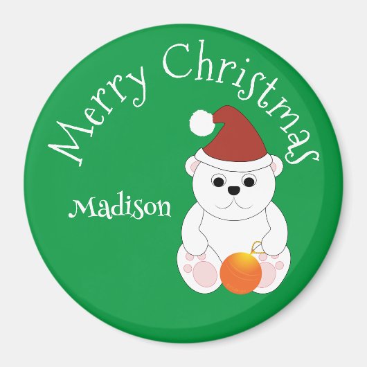 ポーラベアメリークリスマスグリーン名前をカスタムする マグネット (正面)