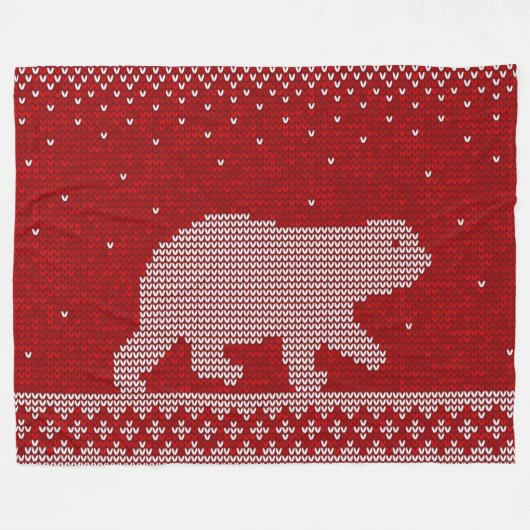 ポーラベアレッド背景ニットスタイルパターン フリースブランケット (正面(横))