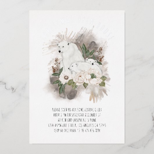 ポーラベアーズクリスマスオープンハウスラグジュアリー実在フォイル 箔招待状 (正面)