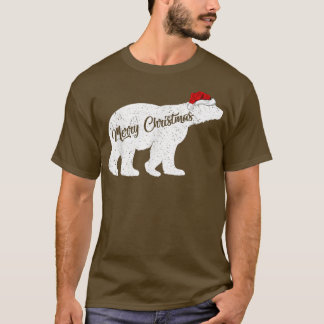 ポーラベア動物愛好家クリスマスサンタハットポーラベア Tシャツ