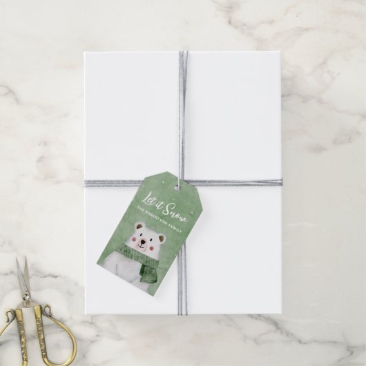 ポーラベア着用グリーンスカーフそれを雪休日 ギフトタグ (より糸付き)