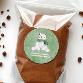 ポーラベア着用グリーンスカーフそれを雪休日 ラウンドシール