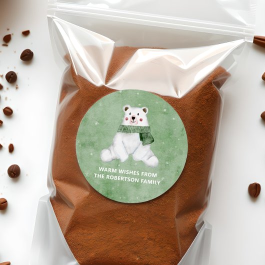 ポーラベア着用グリーンスカーフそれを雪休日 ラウンドシール