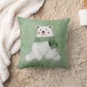 ポーラベア着用グリーンスカーフ冬の休日 クッション (ブランケット)
