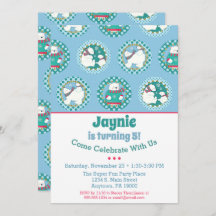 ポーラベア誕生日招待状ウィンターパーティーブルー