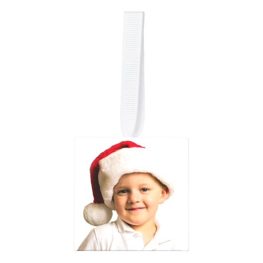 ポーラベア雪だるまキッズ写真テンプレートクリスマス キューブオーナメント (正面)