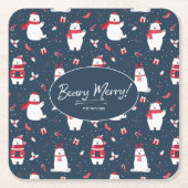 ポーラベーリーメリークリスマスパターンID851 スクエアペーパーコースター (正面)