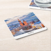 ポーランドでのクラクフの夜 スクエアペーパーコースター (アングル)