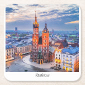 ポーランドでのクラクフの夜 スクエアペーパーコースター (正面)