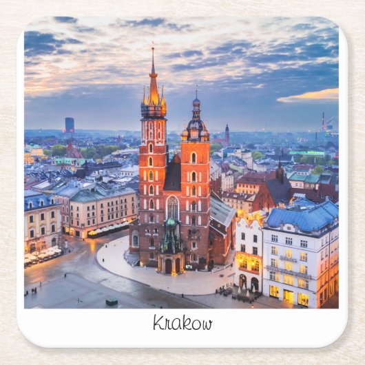 ポーランドでのクラクフの夜 スクエアペーパーコースター (正面)