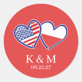 ポーランドとアメリカのハート国旗 ラウンドシール