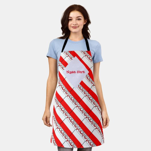 ポーランドとポーランド国旗がタイル張りパーソナライズされた エプロン (着用した状態)