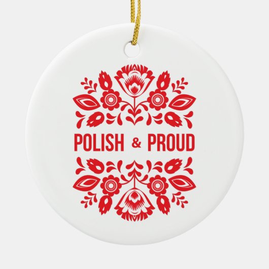 ポーランドと誇りを持ったポーランドポルスカ赤い花 セラミックオーナメント (正面)