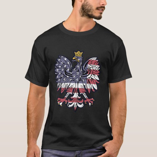 ポーランドのイーグルアメリカ国旗ポーランドのルーツダイナスデー Tシャツ (正面)