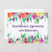 ポーランドのウロディニーおばあちゃんの誕生日にハッピーバースデー ポストカード (正面/裏面)