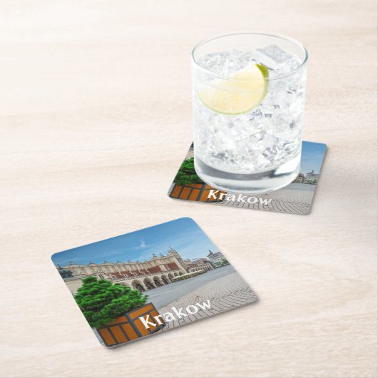 ポーランドのクラクフ旧市街にある広場 スクエアペーパーコースター (インサイチュ)