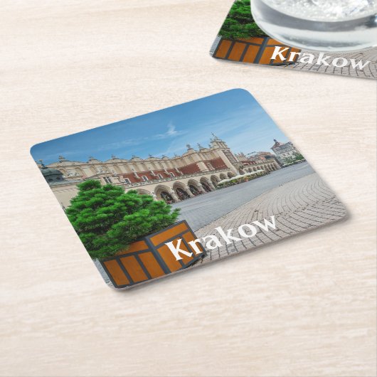 ポーランドのクラクフ旧市街にある広場 スクエアペーパーコースター (アングル)