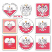 ポーランドのシール&ポーランド国旗、ハート旅行/スポーツ シール (正面)