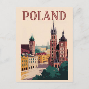 ポーランドのスカイラインイラスト旅行アートヴィンテージ ポストカード