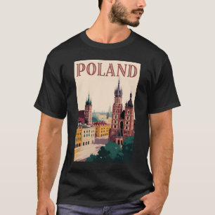 ポーランドのスカイラインイラスト旅行アートヴィンテージ Tシャツ