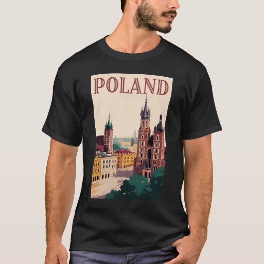 ポーランドのスカイラインイラスト旅行アートヴィンテージ Tシャツ (正面)
