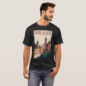 ポーランドのスカイラインイラスト旅行アートヴィンテージ Tシャツ (正面フル)
