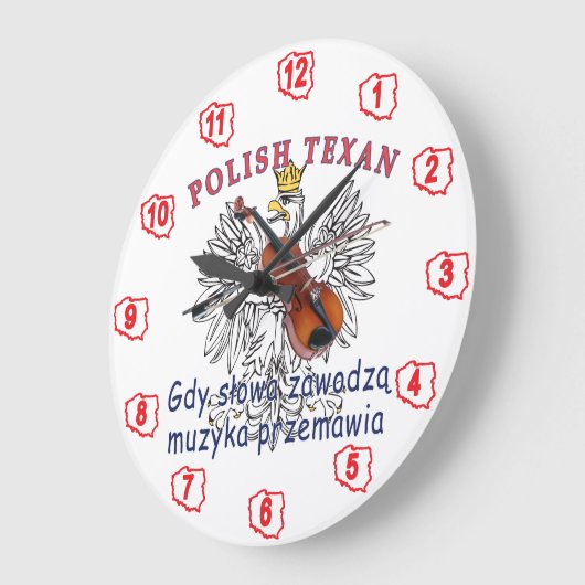 ポーランドのテキサス州のワシ音楽は話します ラージ壁時計 (傾斜)