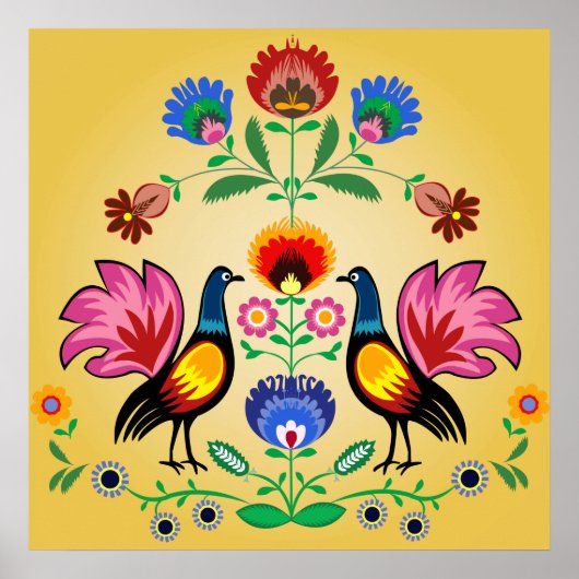 ポーランドのフォークと装飾フローラ&コッケレ ポスター (正面)