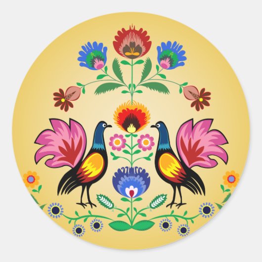 ポーランドのフォークと装飾フローラ&コッケレ ラウンドシール (正面)