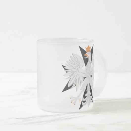 ポーランドのワシのマルタ十字 フロストグラスマグカップ (正面右)