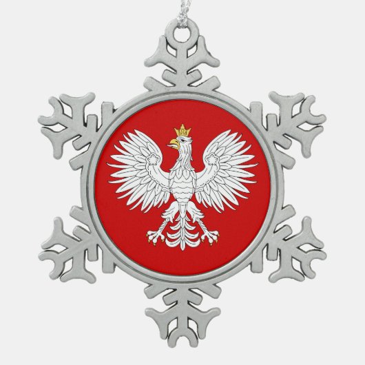 ポーランドのワシ スノーフレークピューターオーナメント (正面)