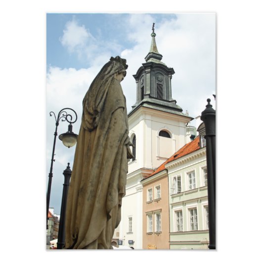 ポーランドのワルシャワ教会と像 フォトプリント            (正面)