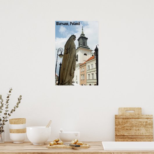ポーランドのワルシャワ教会と像 ポスター (キッチン)