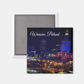 ポーランドのワルシャワ、夜の都市、写真モダン撮影 マグネット (正面/裏面)