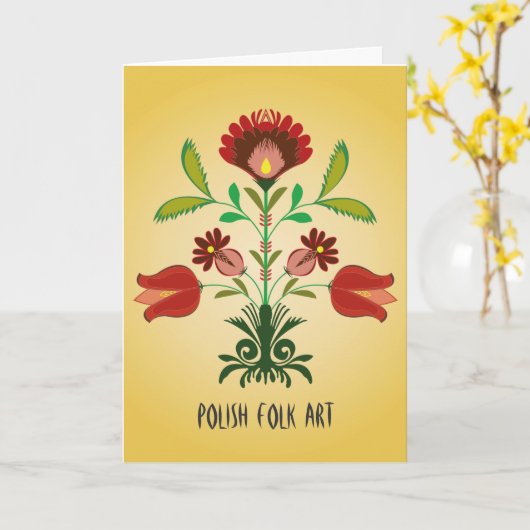 ポーランドの刺繍の花模様、挨拶状 カード (黄色い花)