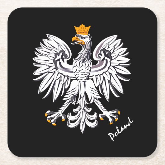 ポーランドの国旗と鷲、ポーランドの結婚式、パーティー/スポーツ スクエアペーパーコースター (正面)