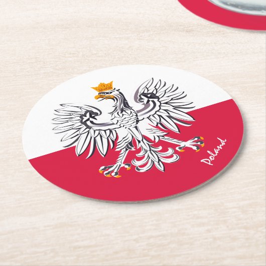 ポーランドの国旗 & ワシ、ポーランドの結婚式、パーティー/スポーツ ラウンドペーパーコースター (アングル)