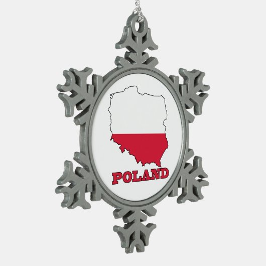 ポーランドの地図の旗 スノーフレークピューターオーナメント (左)