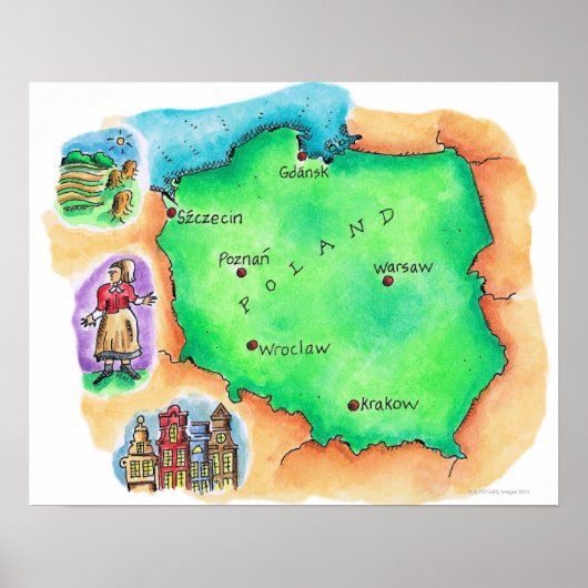 ポーランドの地図 ポスター (正面)