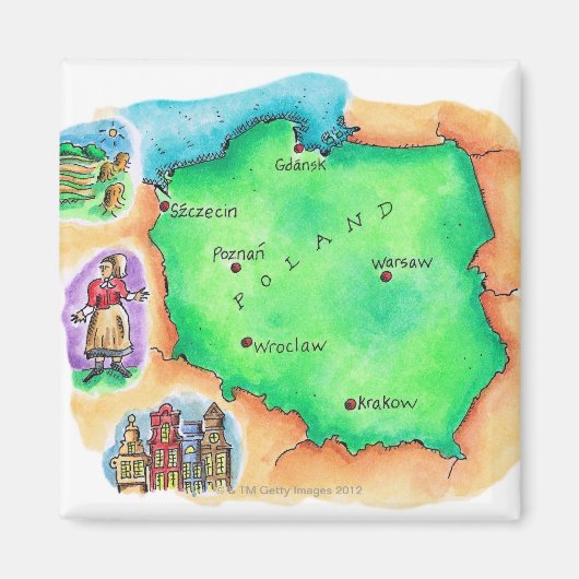 ポーランドの地図 マグネット (正面)