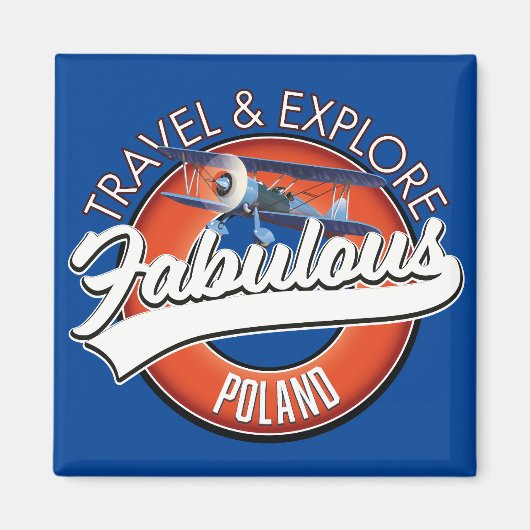 ポーランドの旅を満喫するロゴ マグネット (正面)