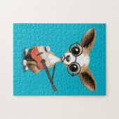 ポーランドの旗のギターを演奏しているチワワの小犬 ジグソーパズル (横)