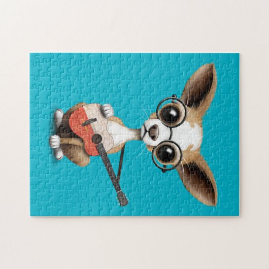 ポーランドの旗のギターを演奏しているチワワの小犬 ジグソーパズル (横)