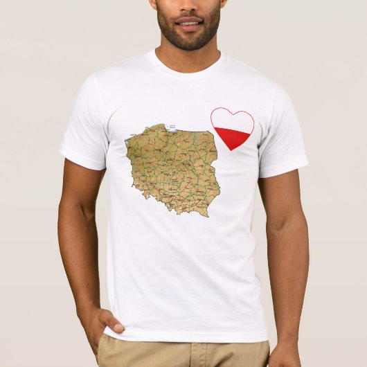 ポーランドの旗のハートおよび地図のTシャツ Tシャツ (正面)