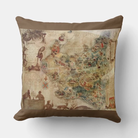 ポーランドの枕の旧式な地図 クッション (正面)