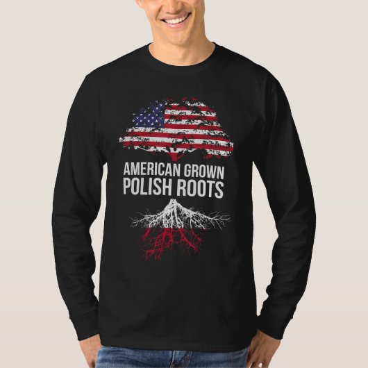 ポーランドの根で栽培されたアメリカ人 – ポーランド Tシャツ (正面)
