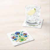 ポーランドの民俗花の青いラベンダー紙コースター スクエアペーパーコースター (インサイチュ)