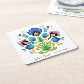 ポーランドの民俗花の青いラベンダー紙コースター スクエアペーパーコースター (アングル)